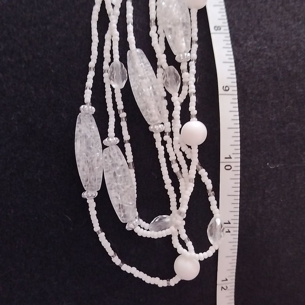Vtg. Artisan 4 strand  white Plastic beads And lucite Signed Necklace - Picture 6 of 7